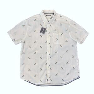NWT Michael Bastian Men's White W/Parrot Print Short Sleeve Button Shirt - XXL